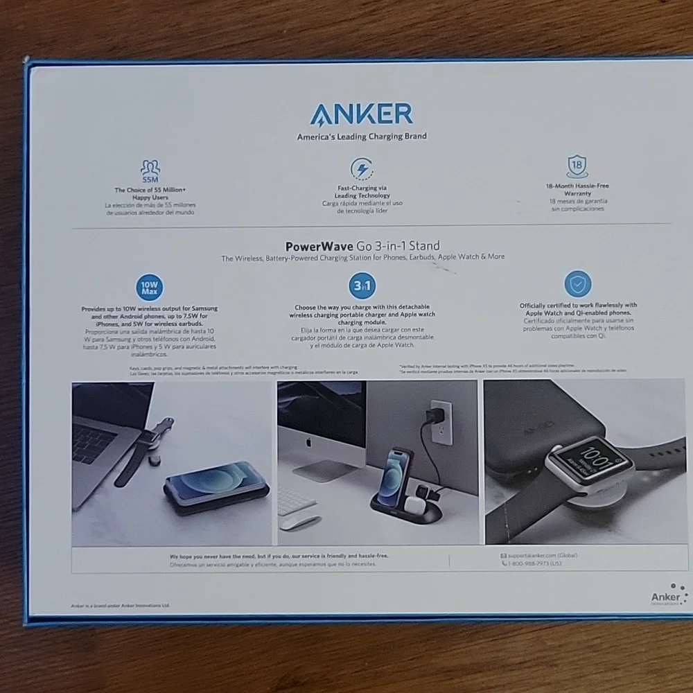 ANKER Power Wave Go multi device wireless charging station MFi 3 in 1 stand New